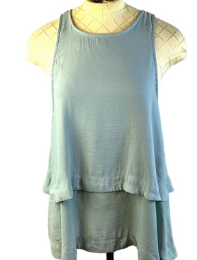 Free People Gray Blue Tunic Tank Top Size S/P Like New Layered Look Open Back